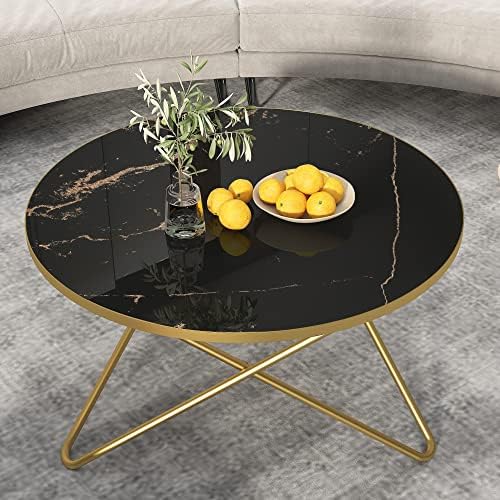 HLR Round Coffee Table with Black Faux Marble Top by HomeDeservesaRelaxLiving