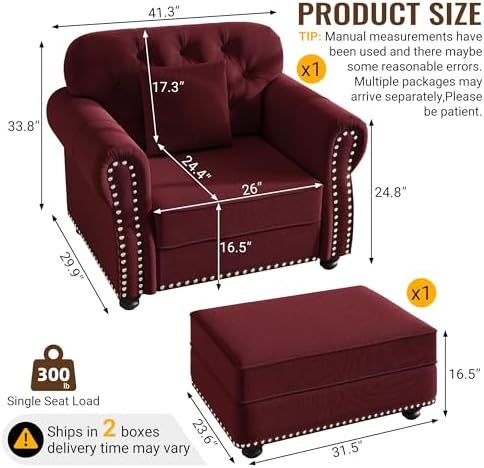 KEIKI 41" Velvet Chesterfield Sofa - Image 2