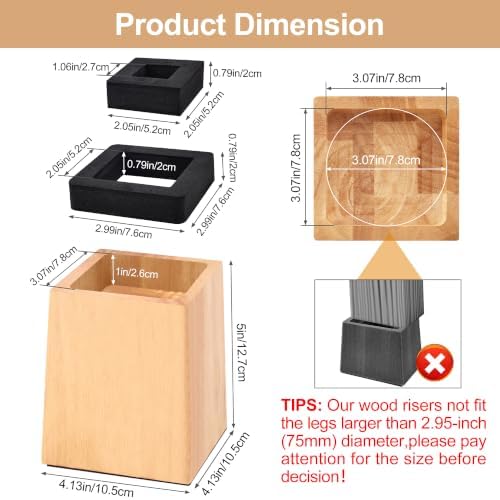 Wooden Bed Risers 5 Inch Heavy Duty, Support 2500 lbs - Image 2