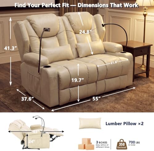 Loveseat Recliner with Massage and Heat, Built-in Bluetooth Audio, Manual Wall - Image 2