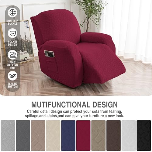 Genina Waterproof Recliner Chair Cover, XL-1 Seat Couch Cover, Wine Red - Image 5