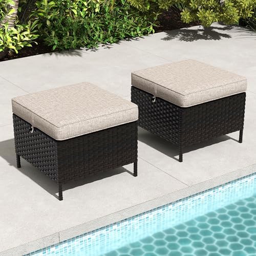 2 Pieces Patio All-Weather Wicker Ottomans by Meetleisure-LeisureLiving