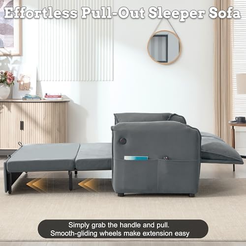 63" Pull Out Loveseat Sofa Bed, Velvet Convertible Sleeper Sofa - Image 5