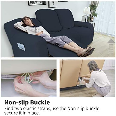 Easy-Going 8 Pieces Recliner Couch Stretch Sofa Slipcover Dark Blue - Image 3