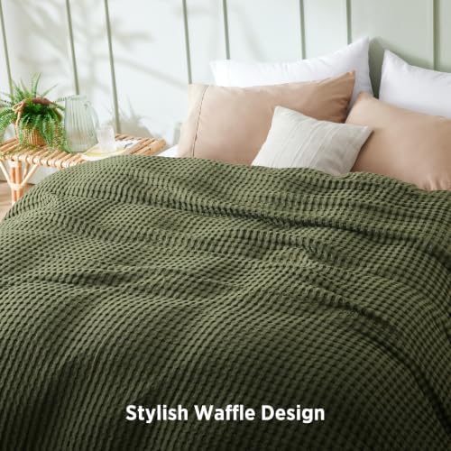 Bedsure Cooling Waffle Blanket for Hot Sleeper, Olive Green, Full 80" X 90" - Image 5