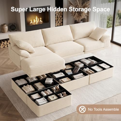 107" Boneless Couch with Storage, 48.6" Extra Deep-High Seat Modular Sectional - Image 4
