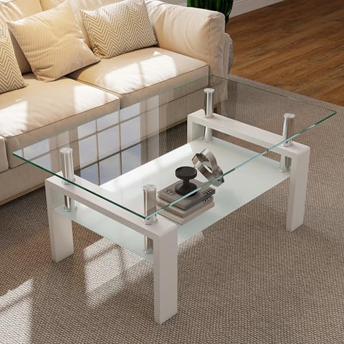 IANIYA Glass Coffee Table, Living Room Rectangle Coffee Table - Image 4