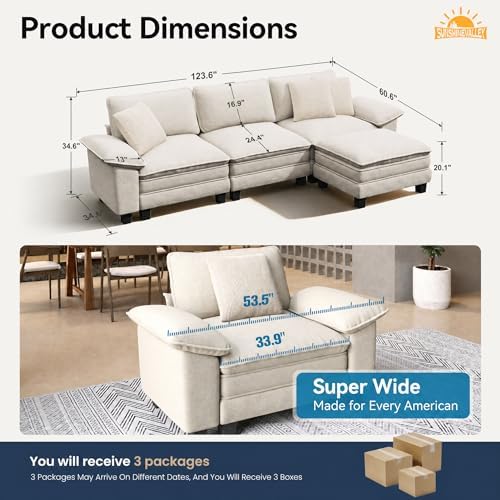SUNSHINE VALLEY Oversized 123.6" L Shaped Sectional Couch - Image 2