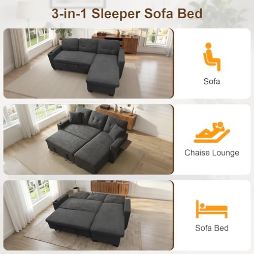 82" L Shaped Sleeper Sofa Bed, Pull Out Sectional Couch - Image 6