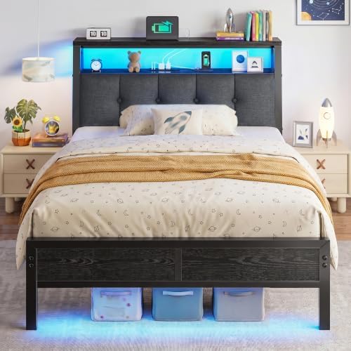 Homkdom Twin Bed Frame with Upholstered Headboard & Charging Station by ElevateYourHome%EF%BC%8CEnhanceEver