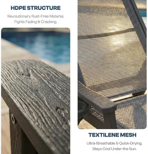 Outdoor HDPE Chaise Lounge Chairs Set of 6, Textilene Pool Loungers - Image 5