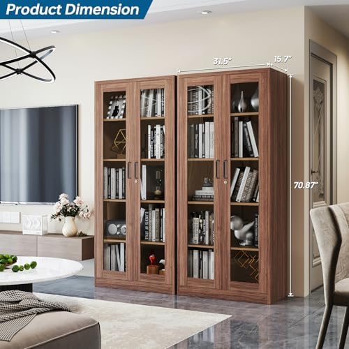 PEUKC Display Cabinet with Glass Doors, 71 Inches Metal Display Case with 4 - Image 3