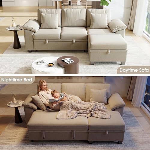 86" Modular Sectional Sleeper Sofa Bed, L Shaped 4 Seat Pull Out Couch - Image 3