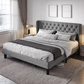 Allewie King Bed Frame with Button Tufted Wingback Headboard, Light Grey by Allewie