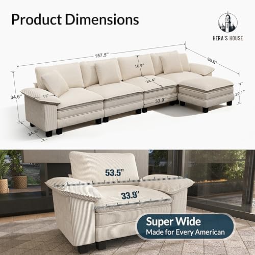 HERA'S HOUSE 158" Oversized Modular Sectional L Shaped Sofa, Corduroy Beige - Image 2