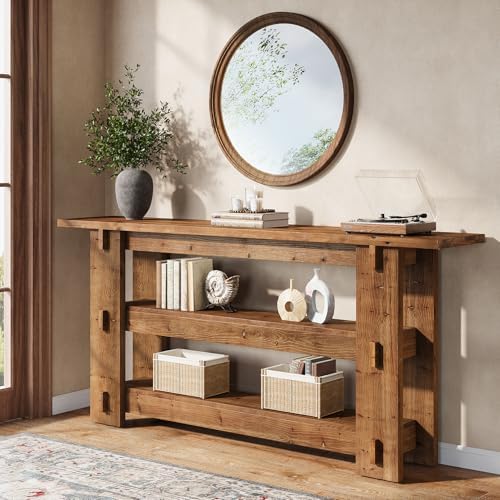 63" Solid Wood Console Table, Farmhouse Sofa Table Behind Couch - Image 3
