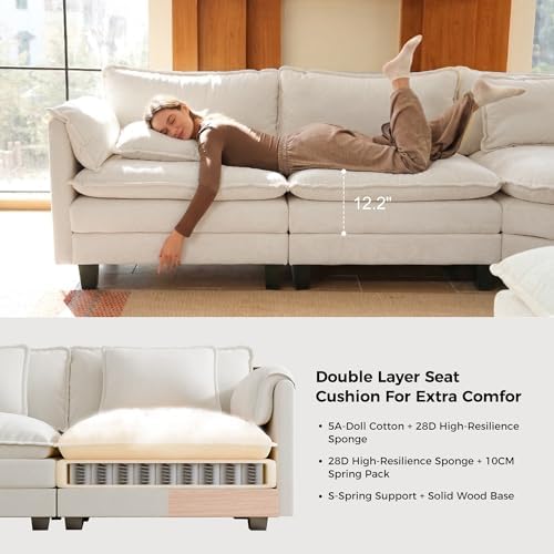ELUCHANG 113" Oversized Modular Sectional Sofa, Comfy Chenille Cloud Couch - Image 4