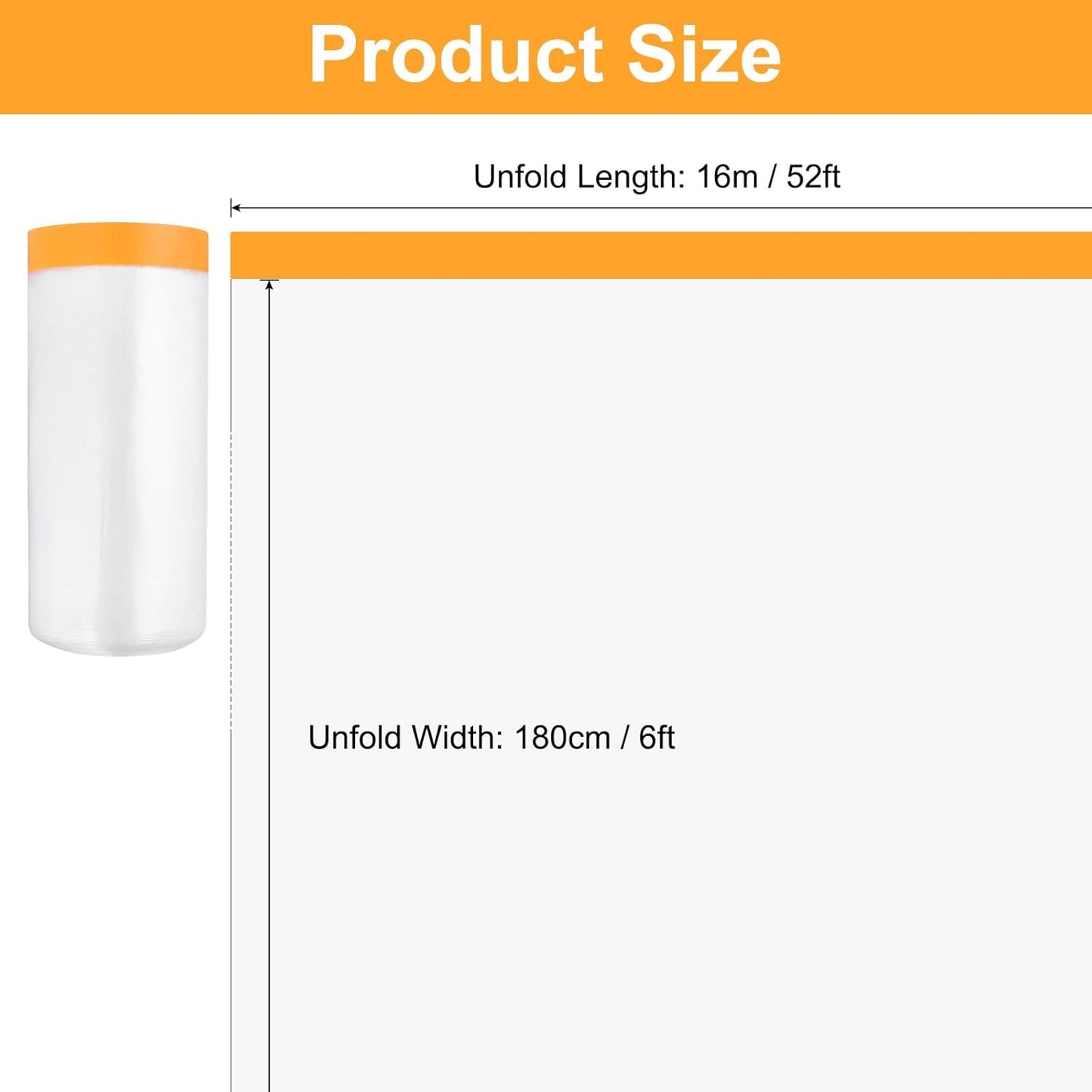 uxcell 6 Rolls Painters Plastic with Tape, 6 x 52 Ft Pre-Taped Masking Film Tape and Plastic Film Paint Plastic Covering Roll for Covering Skirting, Frames and Auto Body, Yellow/Clear