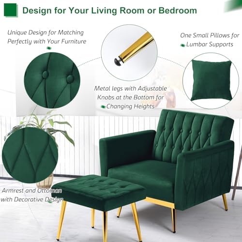 Velvet Accent Chair w/Ottoman & Adjustable Backrest - Image 5