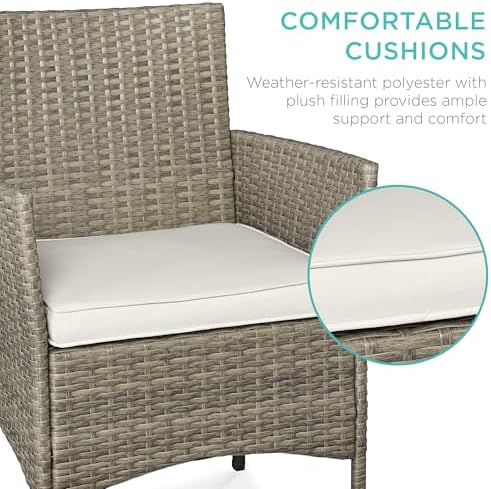 Best Choice Products 3-Piece Outdoor Wicker Conversation Bistro Set, Space - Image 4