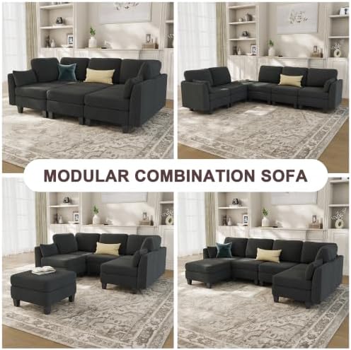 Sectional Sleeper Sofa, 6 Seaters Modular Sleeper Sofa Couch, Dark Grey - Image 4