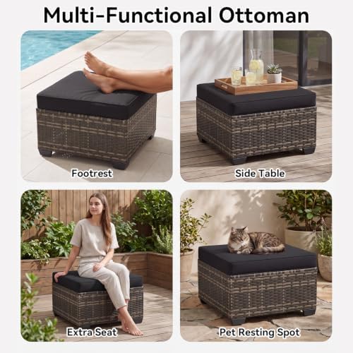 Aoxun 2 Piece Patio Sofa Ottomans - Image 5