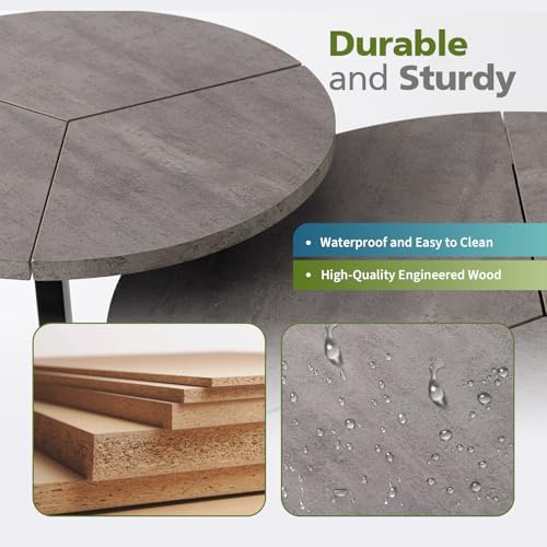 COSIEST Small Coffee Table Set of 2, Round Coffee Table - Image 5