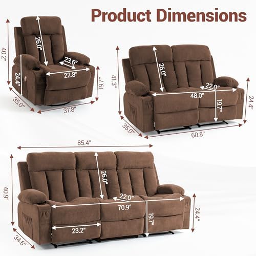 3 Piece Manual Recliner Sofa Set, Loveseat & Chair - Image 2