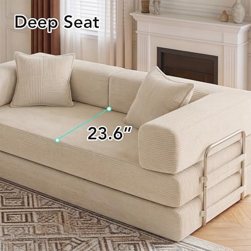 WEUP 5-in-1 Convertible Sofa Bed, Corduroy Floor Sofa Loveseat Sleeper - Image 5