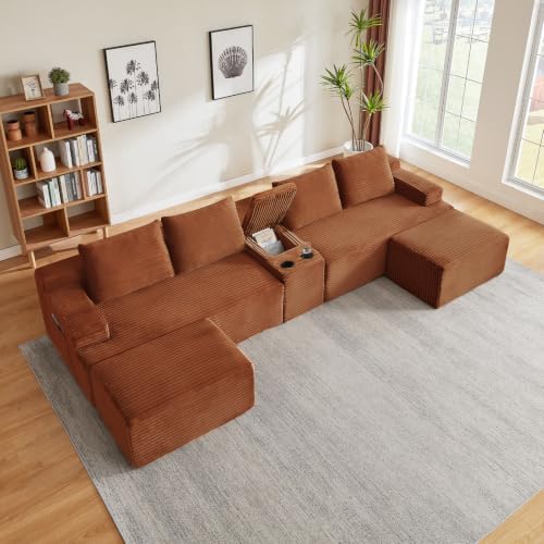 GNIXUU 140.6" Orange Boneless Cloud Sectional Couches - Image 3
