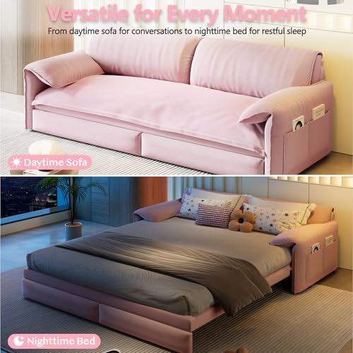 63.8" Sleeper Sofa Bed Queen Size, Pull Out Convertible Velvet Couch - Image 3