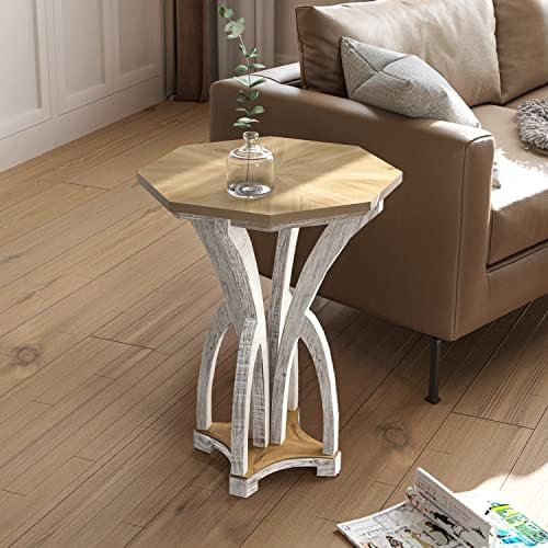 COSIEST Rustic Accent End Table, Octagonal Farmhouse Wood Side Table by COSIEST