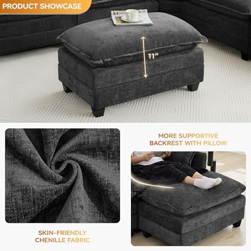 35‘’ Modern Chenille Cloud Sofa Ottoman, Rectangle Ottoman - Image 3