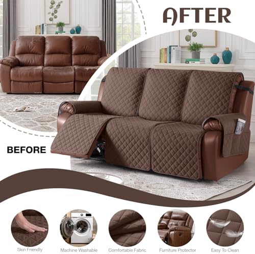 KinCam Waterproof Recliner Sofa Covers Washable, 3 Seater, Deep Brown - Image 5