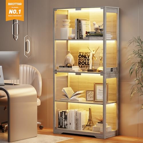 BROTTAR Display Cabinet with Glass Doors, 4-Tier Display Case - Image 4
