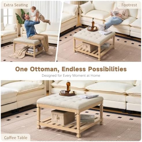 Befurtori Ottoman with Storage Bench, Linen Ottoman Coffee Table - Image 4