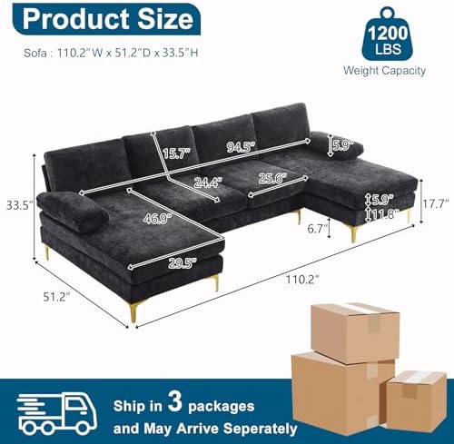 VINGLI 110" Large U-Shape Sectional Sofa Couch - Image 2