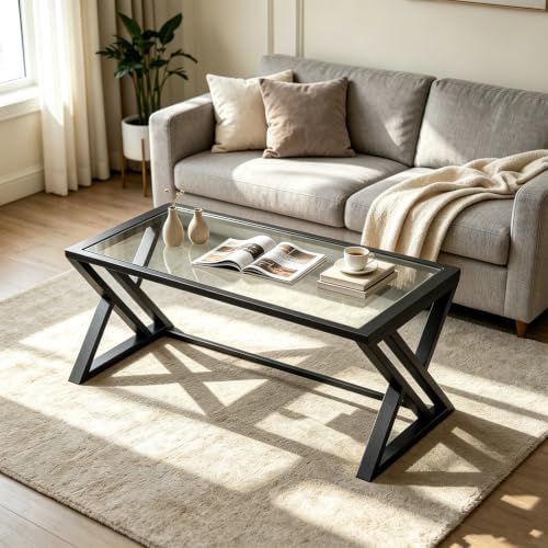Wolawu Coffee Table Black Glass Coffee Table - Image 3
