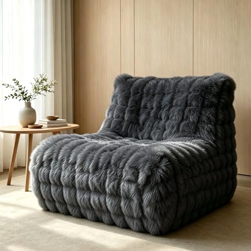 Faux Fur Memory Foam Lazy Bean Bag Sofa, Dark Grey by KKdema
