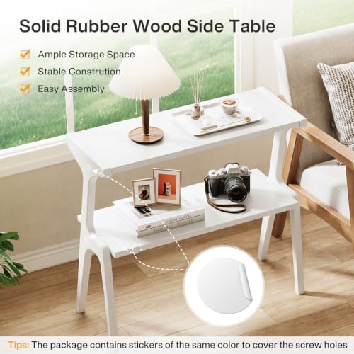 Tribesigns 2-Tier Solid Wood Side Table, Modern White End Table - Image 6