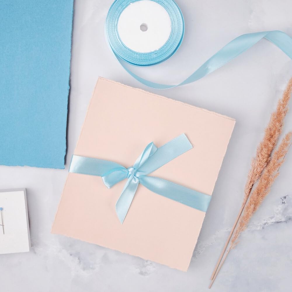 5/8" Width x 50 Yards Satin Fabric Ribbon, Light Blue Ribbon Perfect for DIY Bows, Swags, Gift Wrapping, Craft, Flower Bouquet，Christmas and Party Decoration