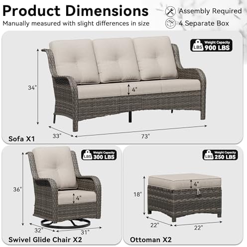 5 Piece Outdoor Wicker Patio Furniture Set, Outdoor Swivel Rocker Patio Chairs - Image 2