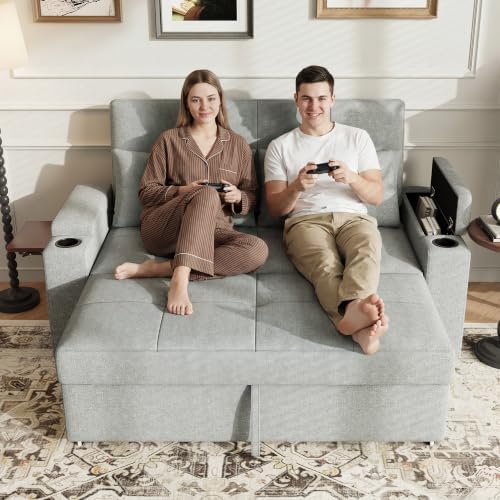 COLAMY 65'' Convertible Futon Sofa Bed, Pull Out Couch Bed, Light Grey - Image 7
