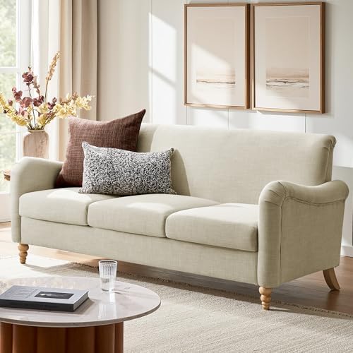 HULALA HOME Farmhouse Curved Couch, 3 Seater Upholstered Sofa by HULALAHOME