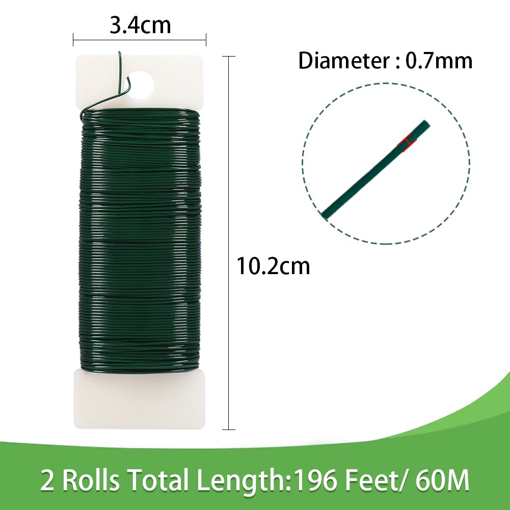 Tenn Well Green Floral Wire, 3 Pack Christmas Wreath Wire, 295 Feet 22 Gauge Florist Ties for Flower Arrangements, Christmas Ornaments, Wreath Making, Gardening, Crafts