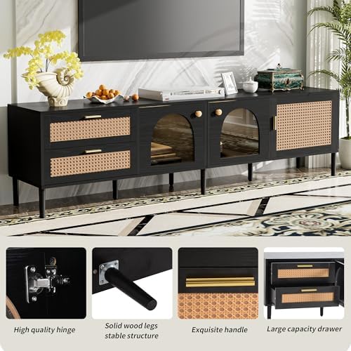Merax Rattan TV Stand with LED Lights - Image 6