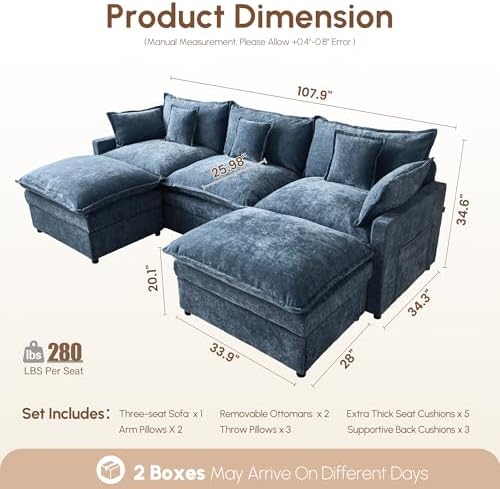 108" Oversize Modular Sectional Couch U Shaped - Image 2