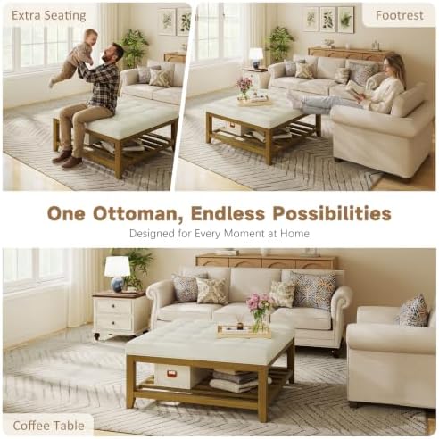 Befurtori Ottoman with Storage Bench, Linen Ottoman Coffee Table - Image 4