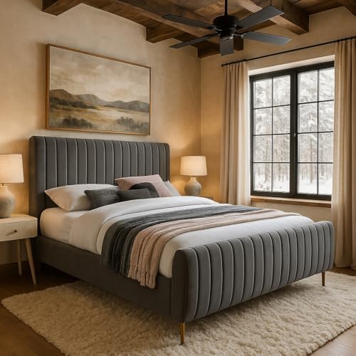 Meridian Furniture Zara Collection Modern | Contemporary Velvet Upholstered Bed - Image 2
