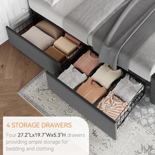 IDEALHOUSE Full Bed Frame with 4 Storage Drawers and Headboard, Dark Grey - Image 5